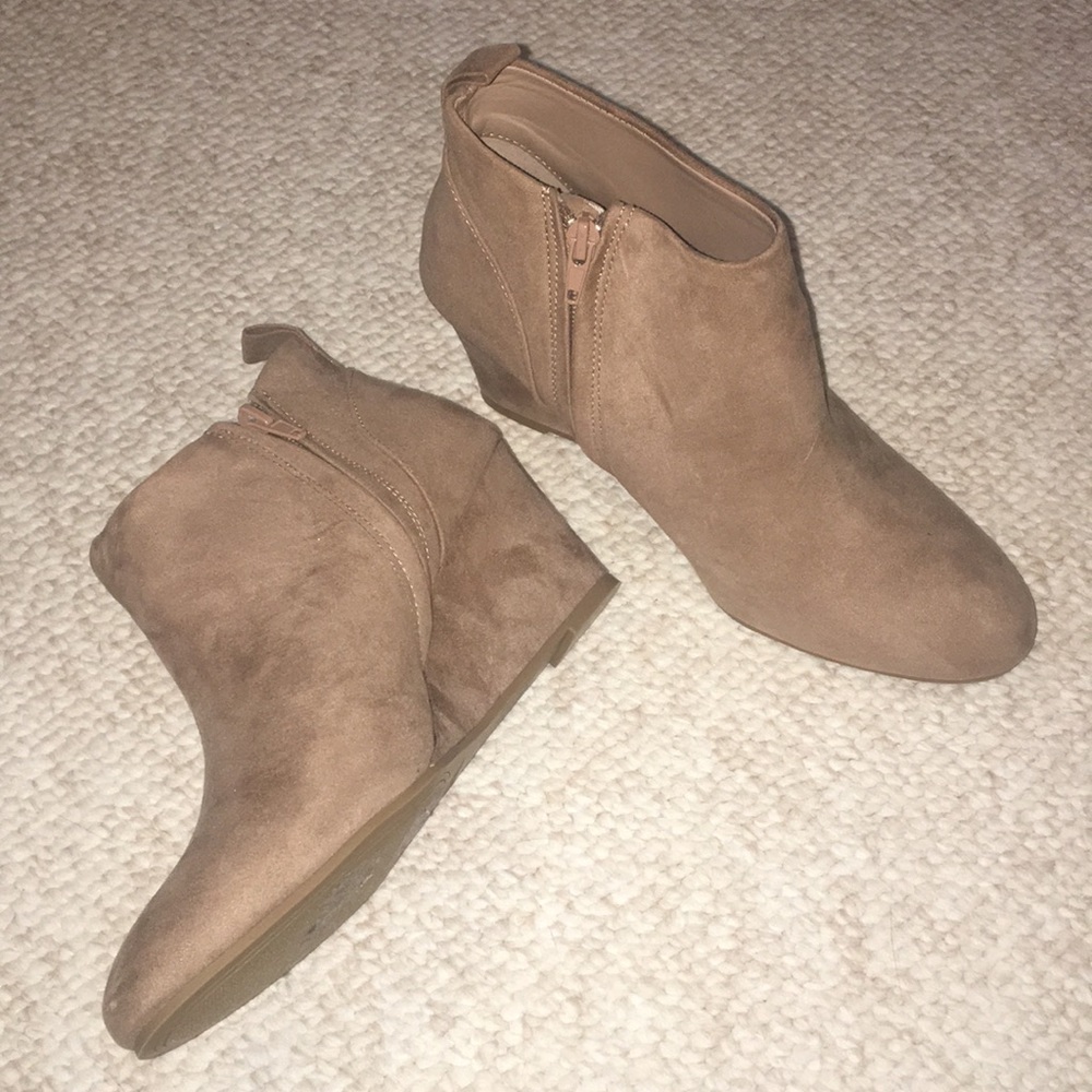 Tan Suede Wedge Heel Booties